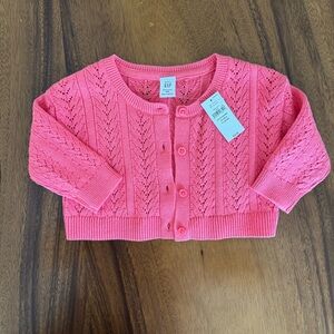 NWT GAP Baby Pink Coral Knit Cardigan 100% Cotton size 6-12M